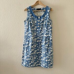 BODEN Blue + White Floral Print Sleeveless Button Chest Shift Dress